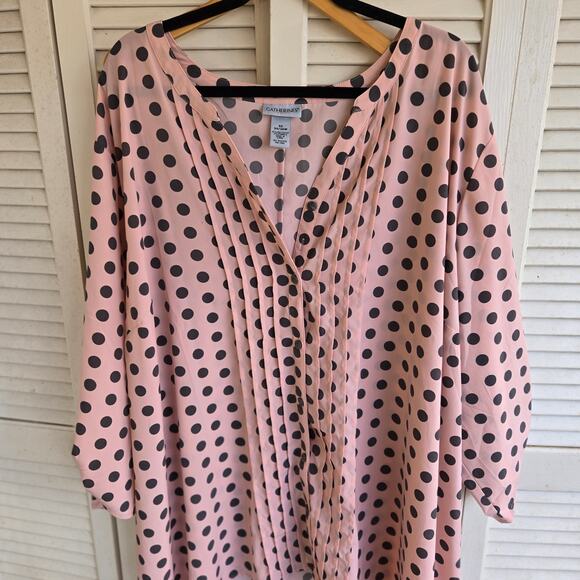 Catherine's Blouse Size 5X (34/36) Button Front Peach Pink Roll Tab 3/4 Sleeve - Picture 6 of 13